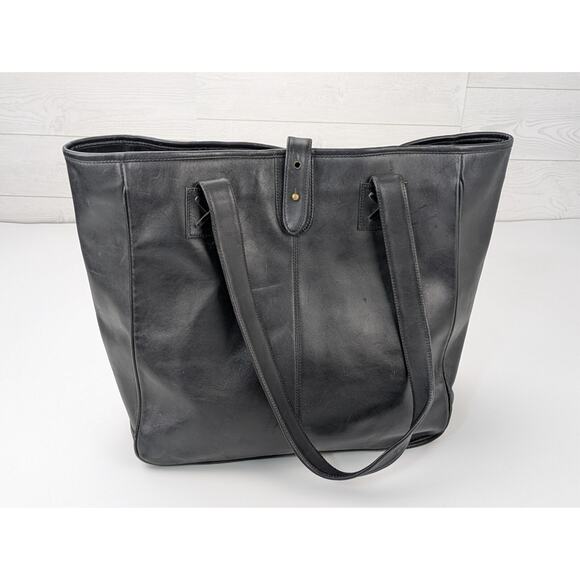 CLAVA AMERICAN Large Black Leather Travel Tote Shoulder Bag 14"x14"x7" - Picture 1 of 8